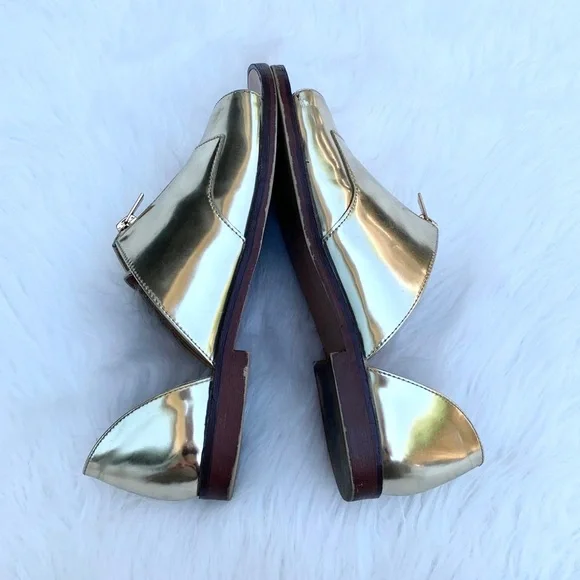 Zara Gold Metallic Zipper Sandals Statement Summer Shoes Size 10 - Picture 7 of 8